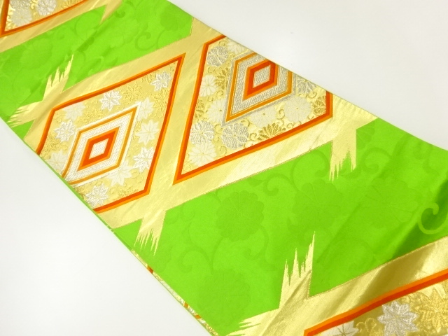 アンティーク　菱に菊楓模様織出し袋帯（材料）